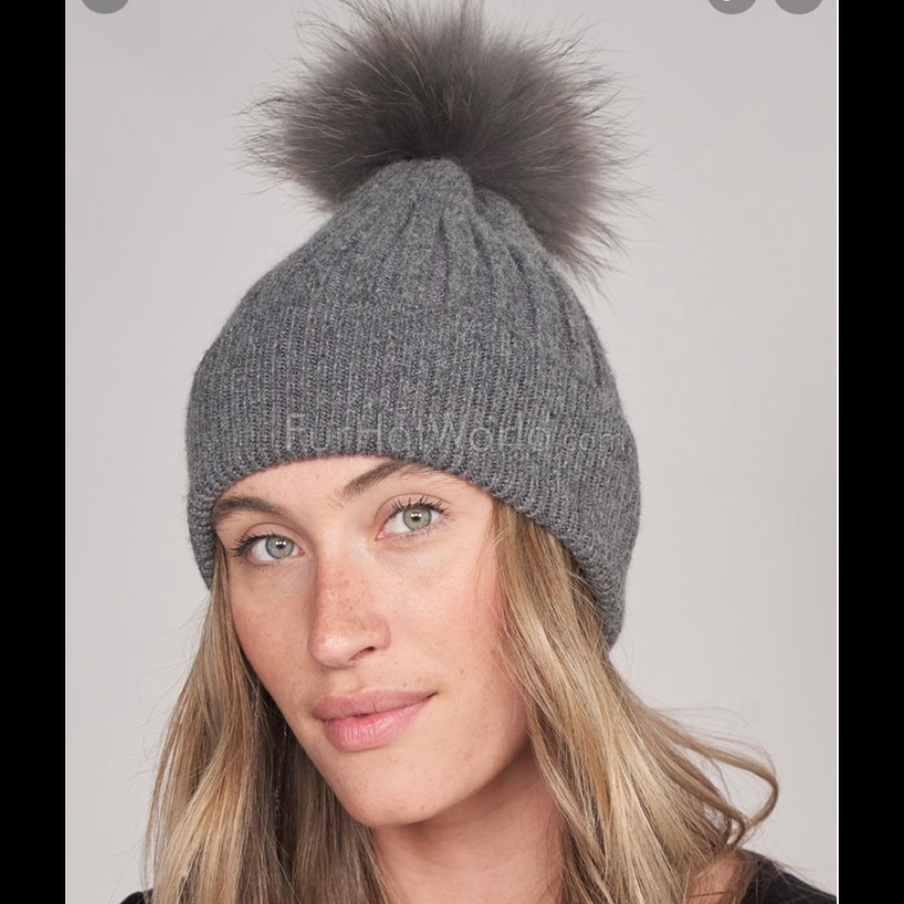 new Women unisex gray fitted Knit Soft Winter WarmPom Pom ball gray silver